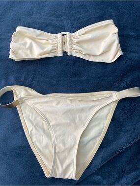 Cream Bandeau Bikini Set - Women Swim Bikinis ( Top and bottom different sizes)